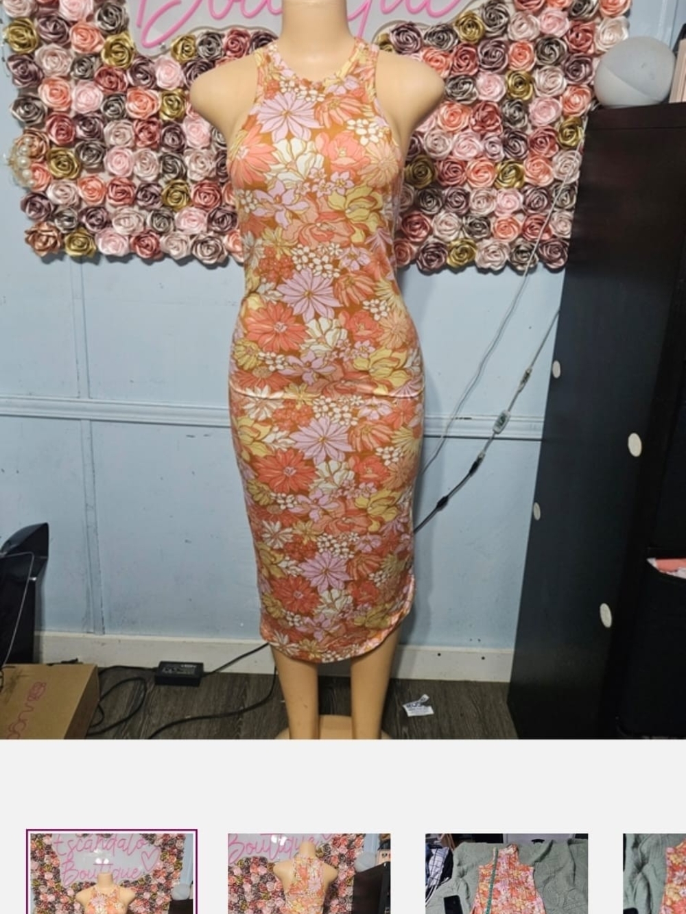 Billabong Coral and Peach Floral Halter Midi Dress